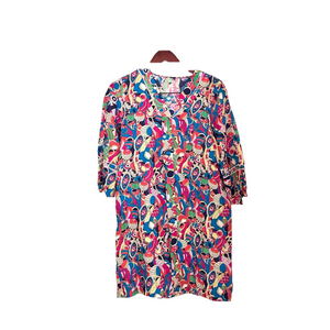 Colourful printed dress size medium 3/4 sleeve ramie